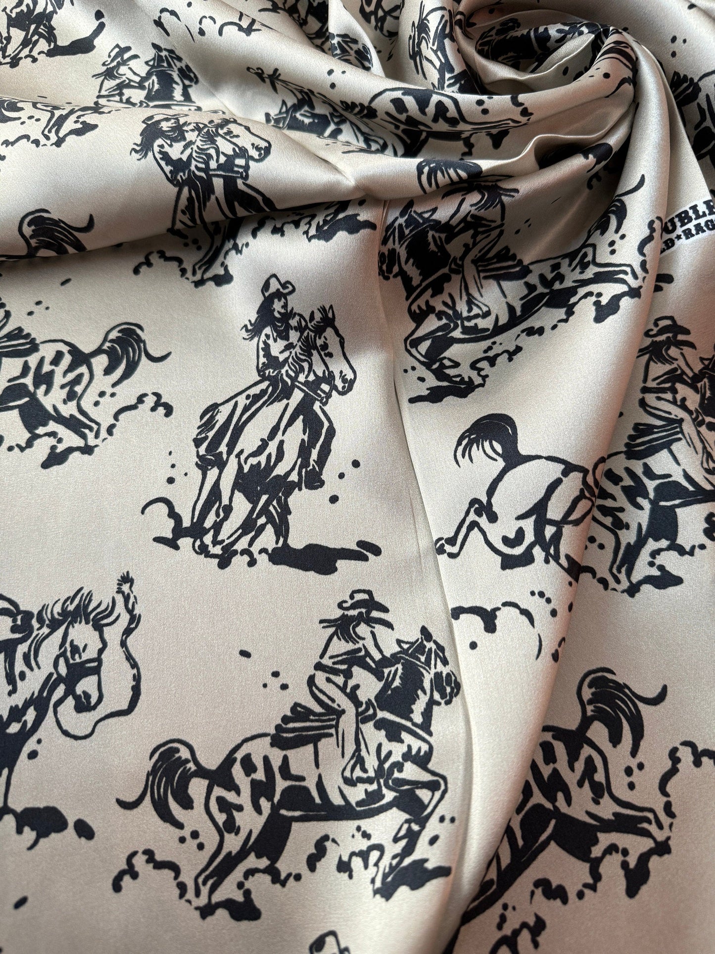 100% Silk Wild Rag “Ride ‘em Cowgirl” black and tan by Double B Wild Rags