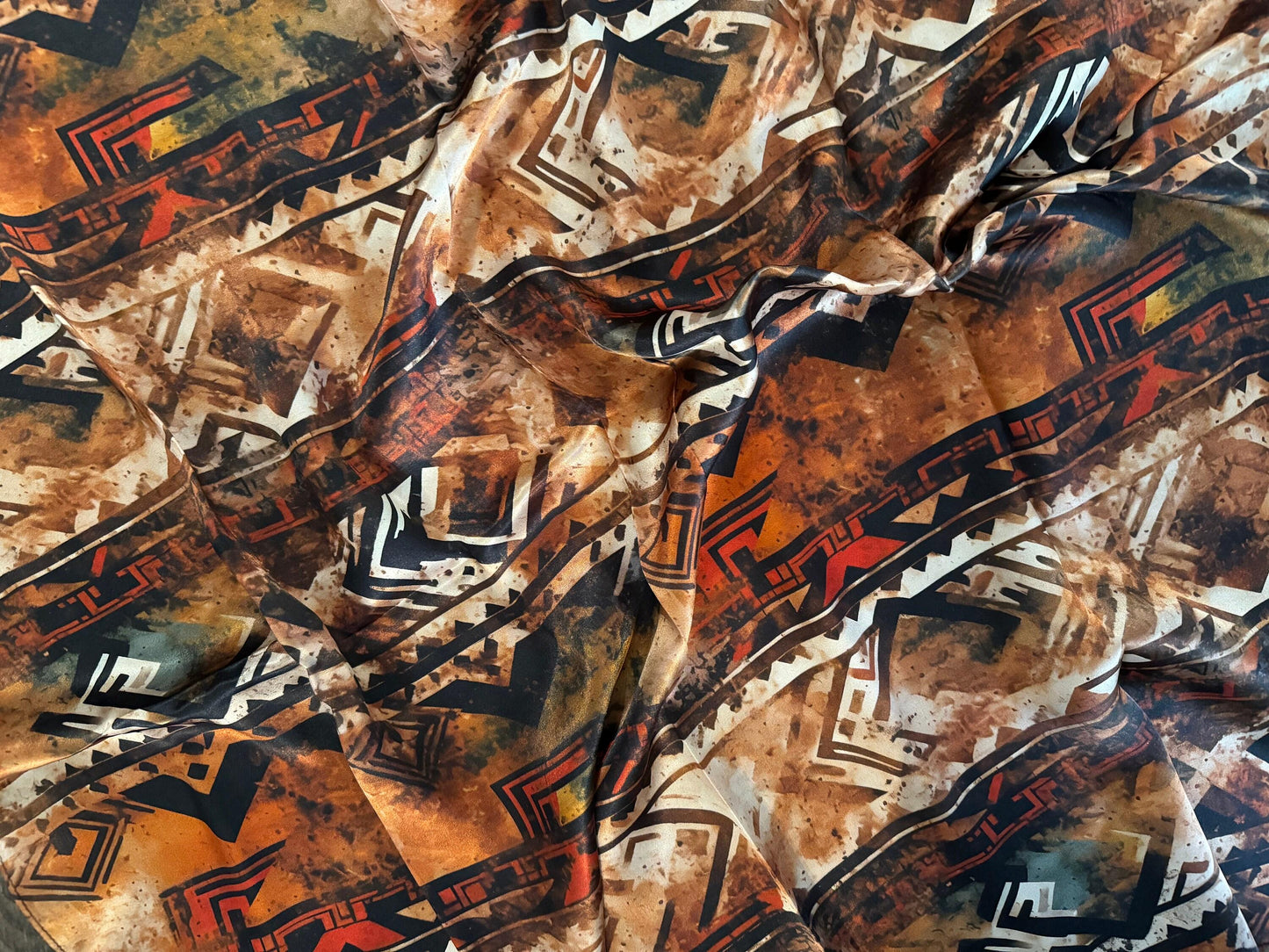 Silk Wild Rag Brown and Rust Grunge Tribal Print by Double B Wild Rags