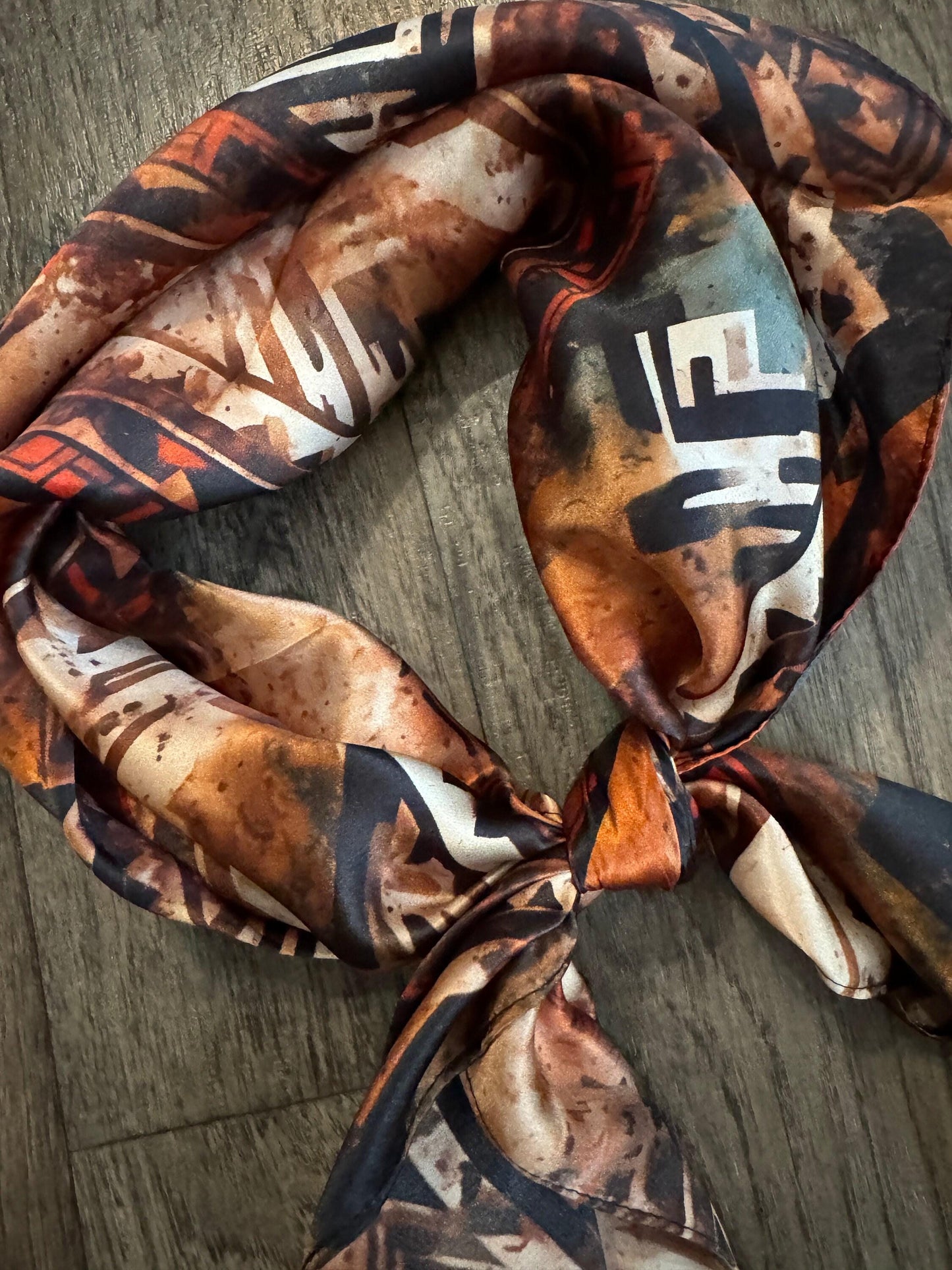 Silk Wild Rag Brown and Rust Grunge Tribal Print by Double B Wild Rags