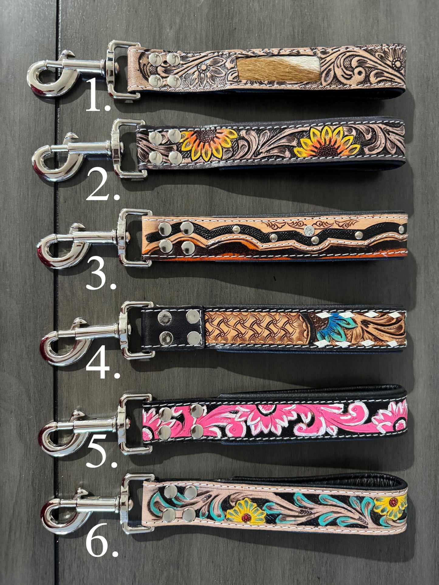 Short Western genuine leather dog pet leash for hiking or training by Double B Wild Rags