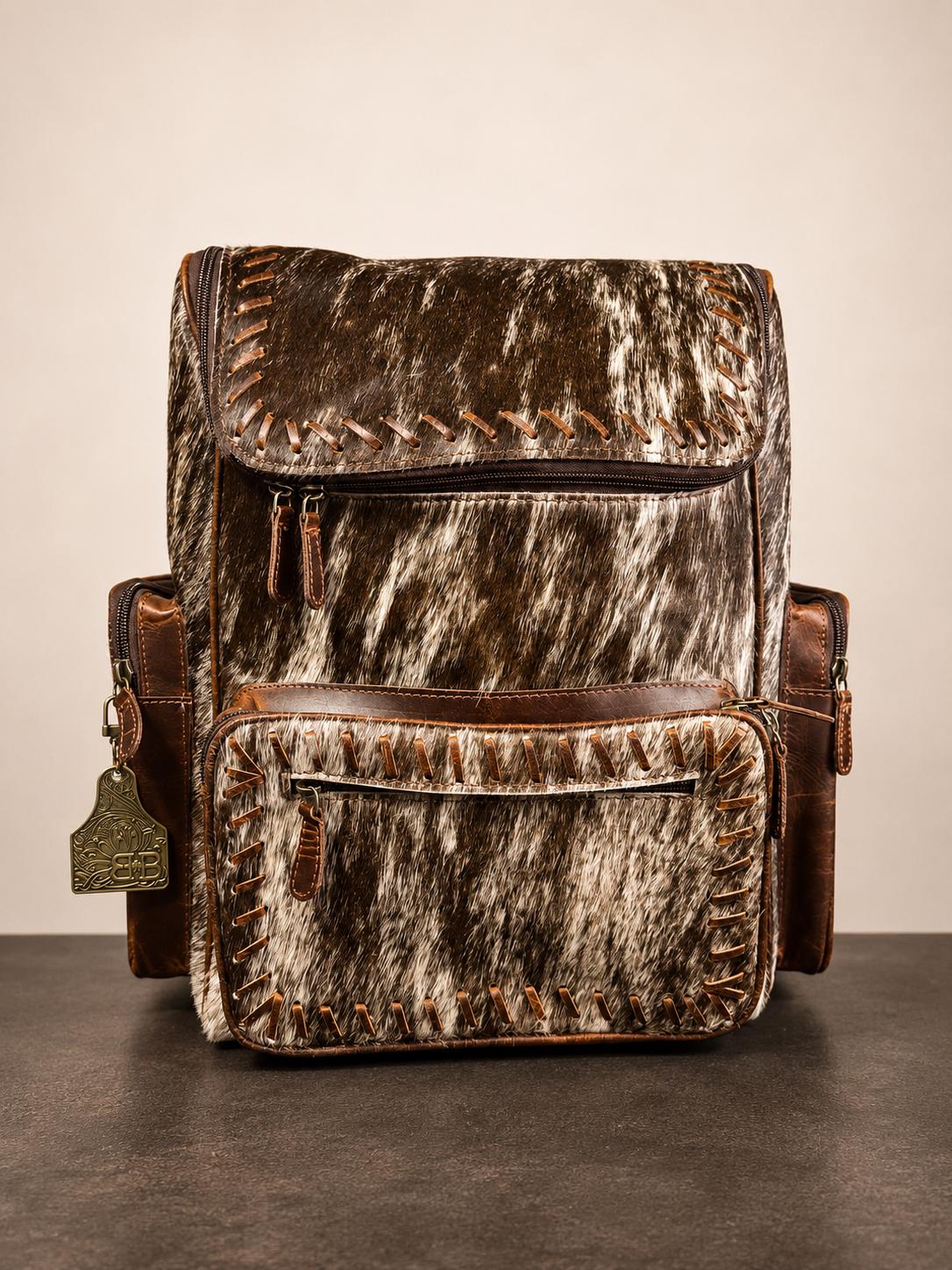Open Range Genuine Cowhide Leather Backpack - Brindle or Spotted by Double B