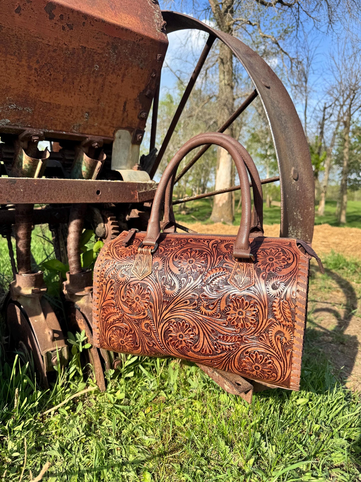 Chestnut Brown Speedy Western Genuine Leather Barrel Bag Purse by Double B