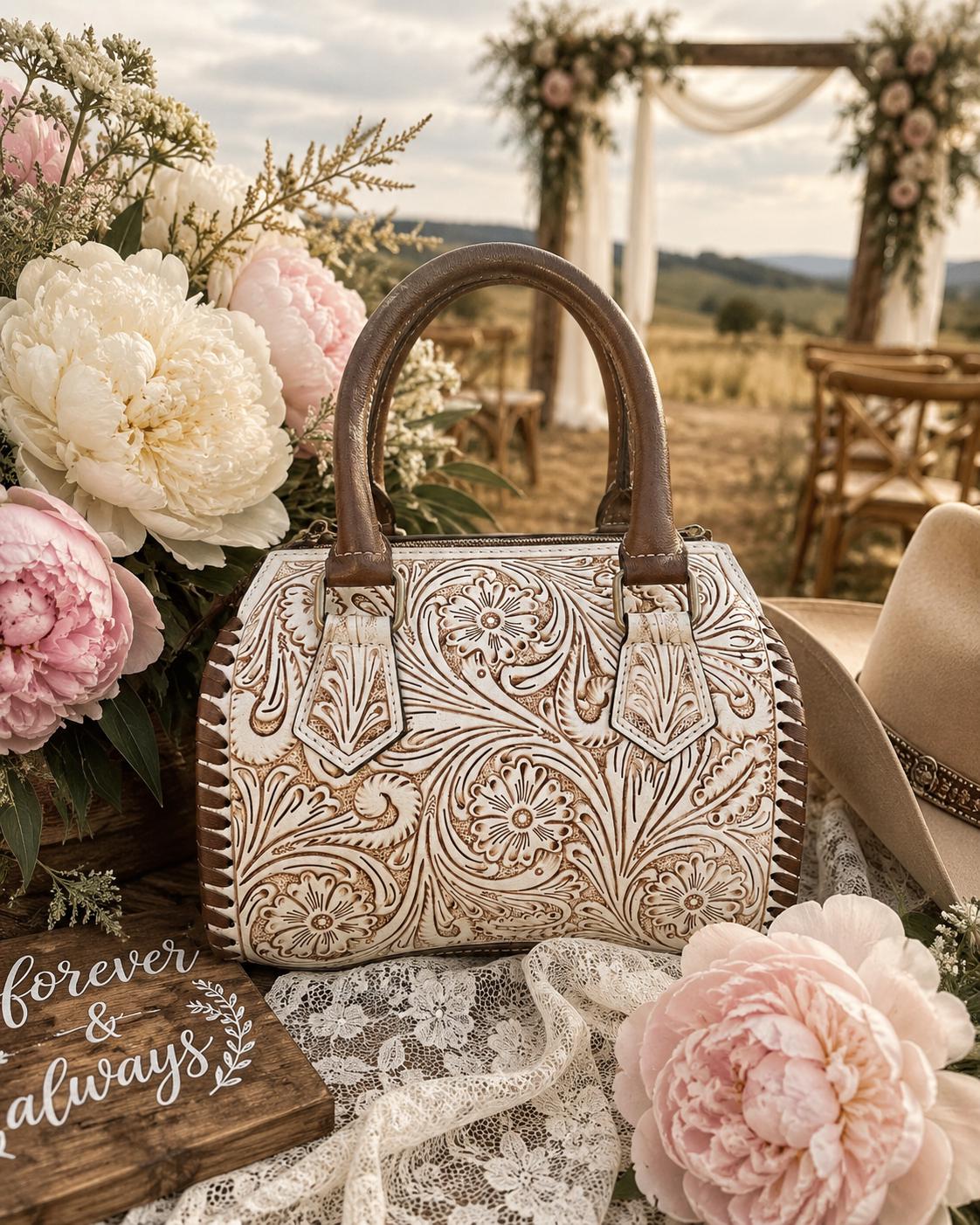 A Cowgirls Promise - western wedding bridal leather barrel speedy bag purse by Double B