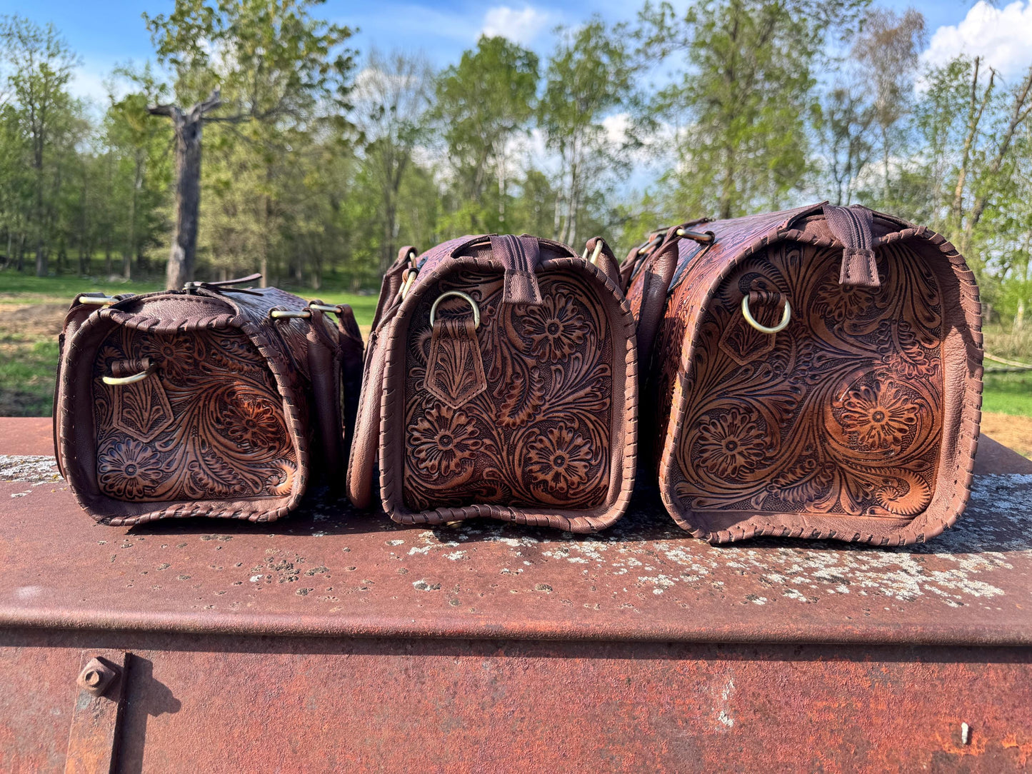 Chestnut Brown Speedy Western Genuine Leather Barrel Bag Purse by Double B