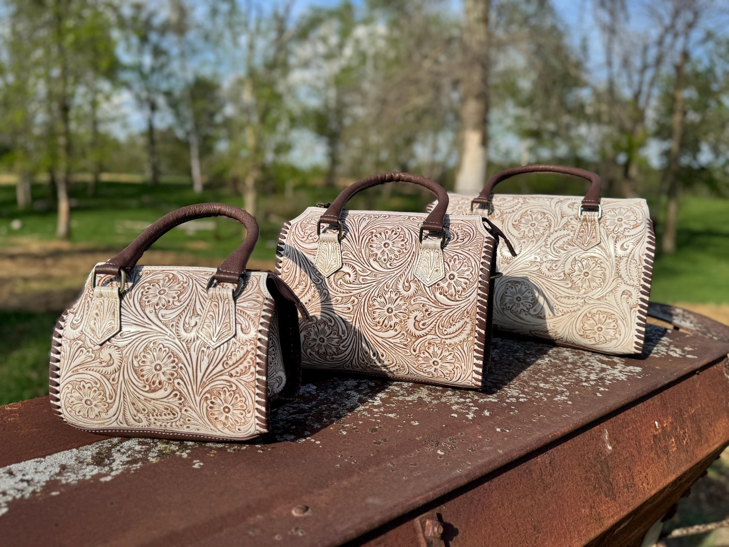 A Cowgirls Promise - western wedding bridal leather barrel speedy bag purse by Double B