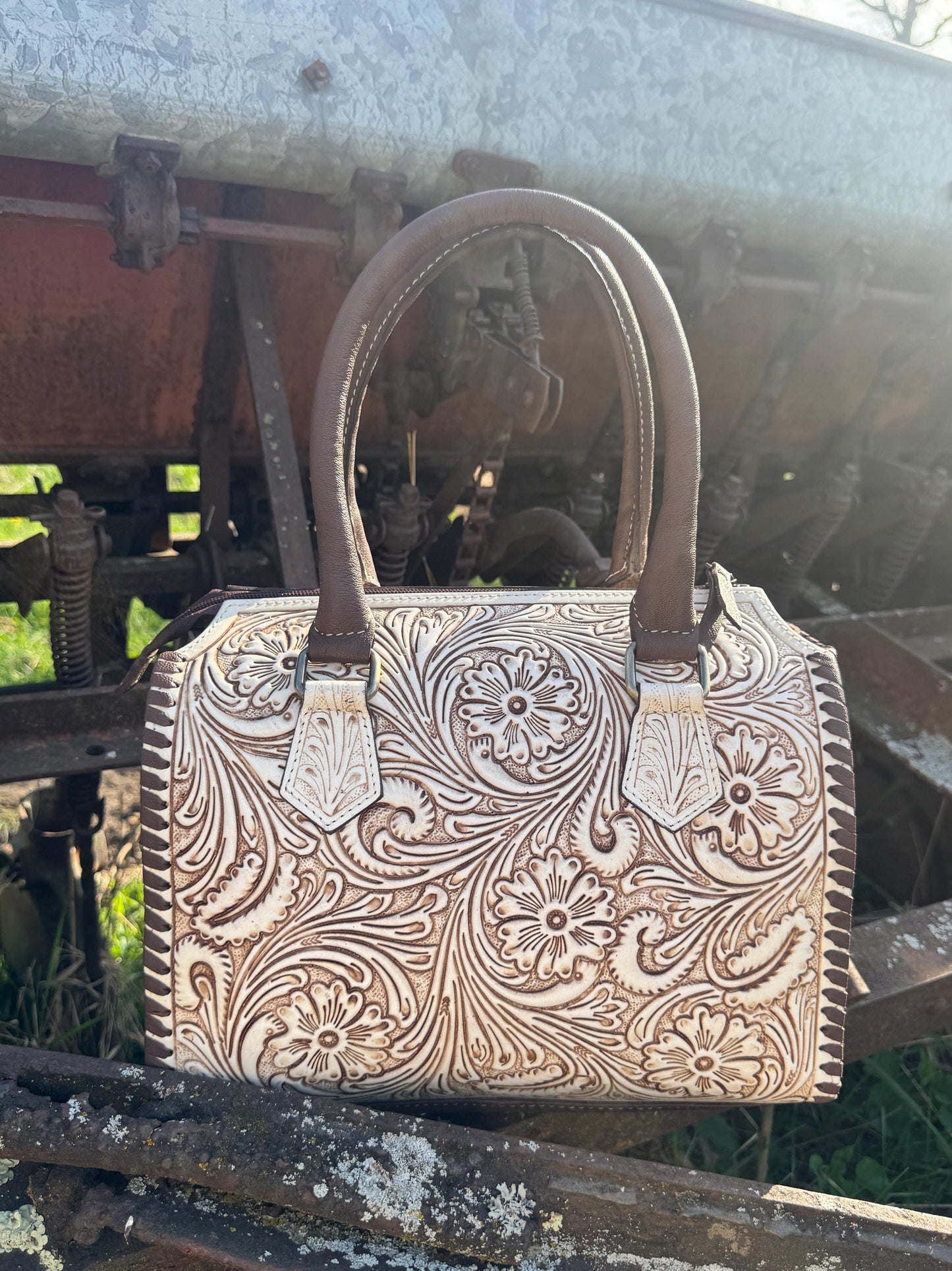 A Cowgirls Promise - western wedding bridal leather barrel speedy bag purse by Double B