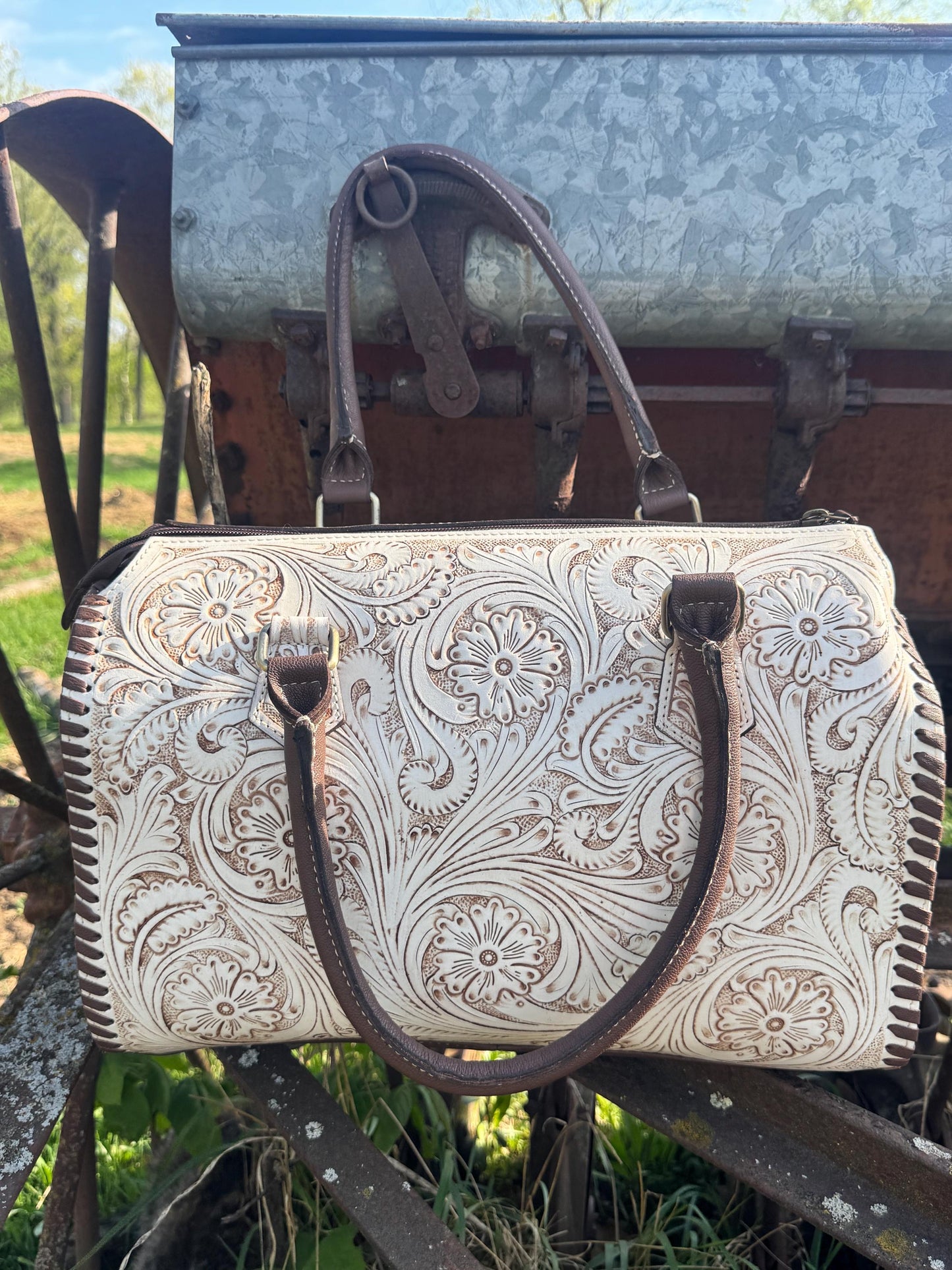 A Cowgirls Promise - western wedding bridal leather barrel speedy bag purse by Double B