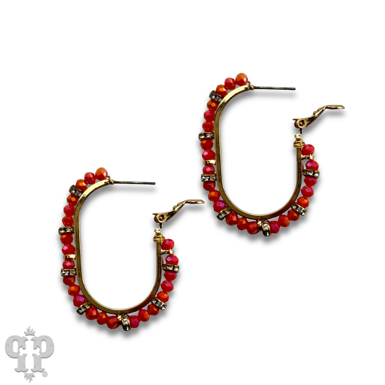 Orange bead hoop earring