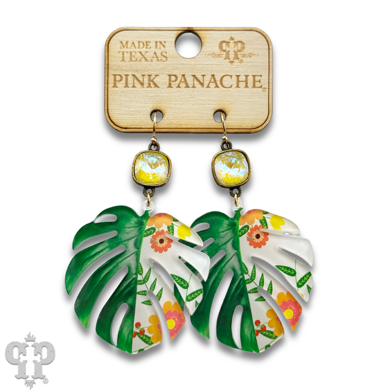 Green leaf earring with Austrian crystal