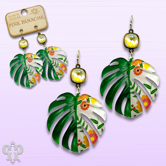 Green leaf earring with Austrian crystal