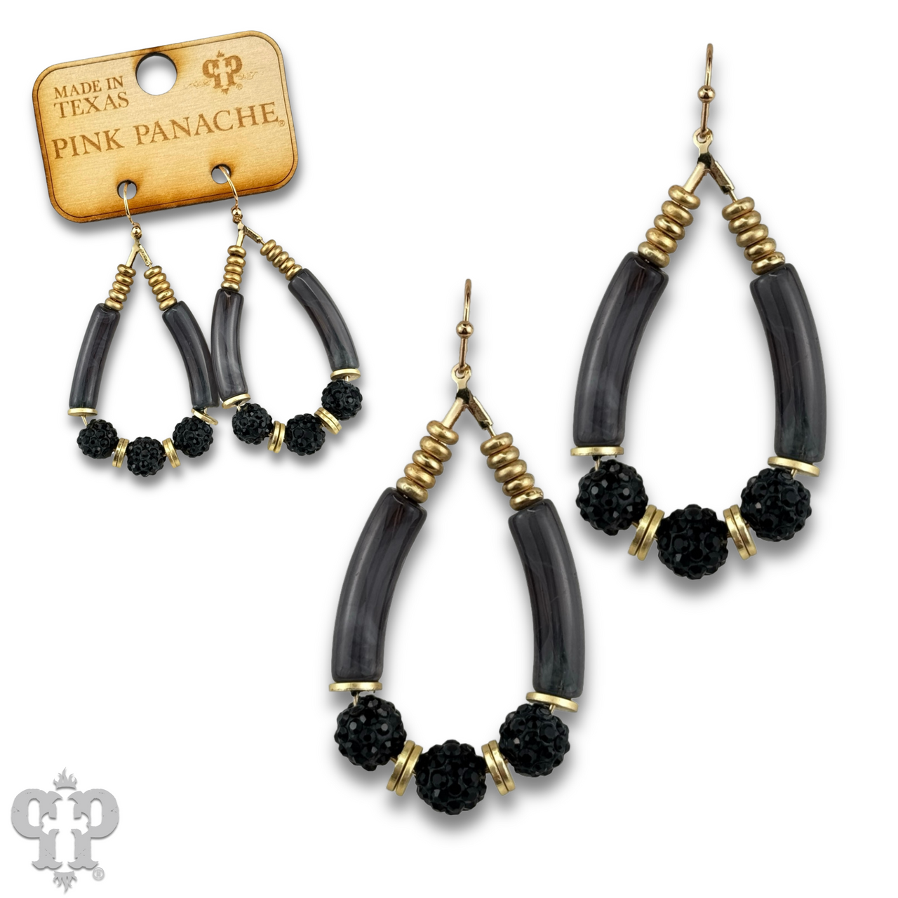 Bamboo tube and pave rhinestone earring
