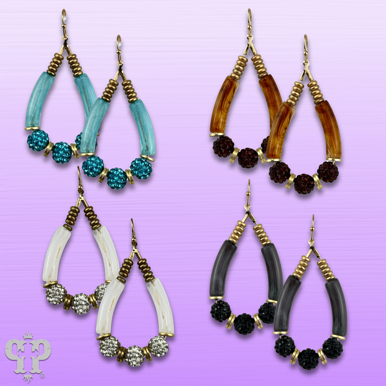 Bamboo tube and pave rhinestone earring
