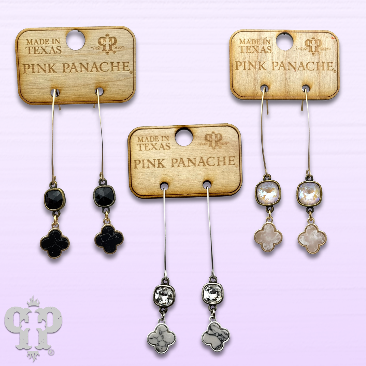 Petite clover charm long earring with Austrian crystal