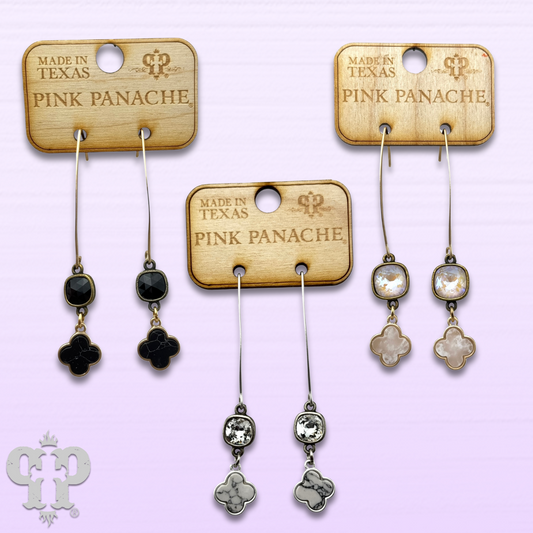 Petite clover charm long earring with Austrian crystal