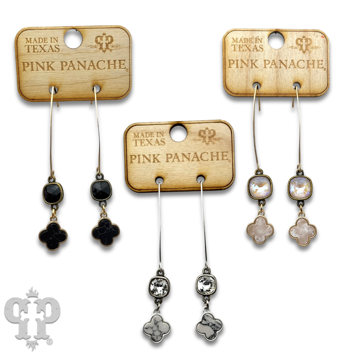 Petite clover charm long earring with Austrian crystal