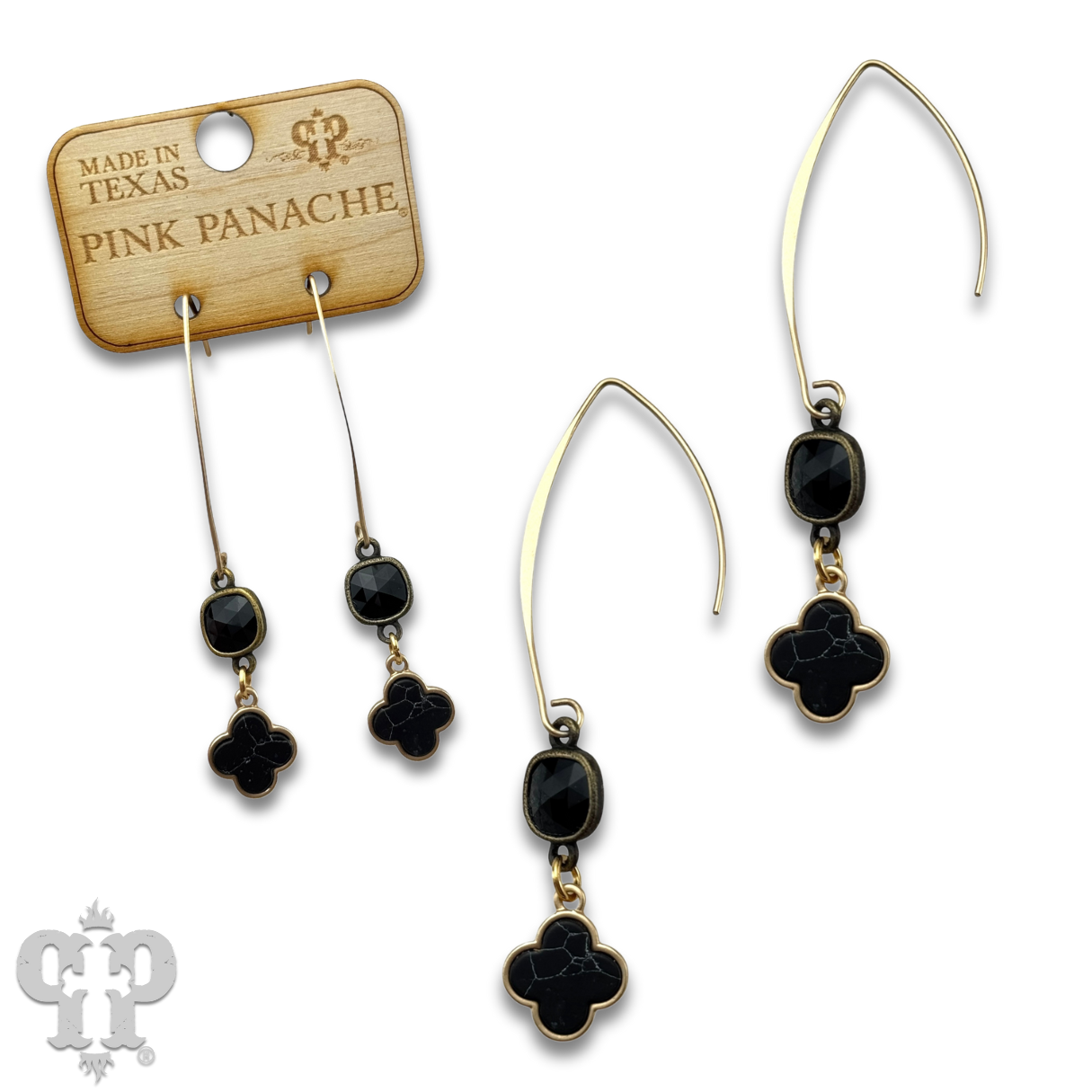 Petite clover charm long earring with Austrian crystal