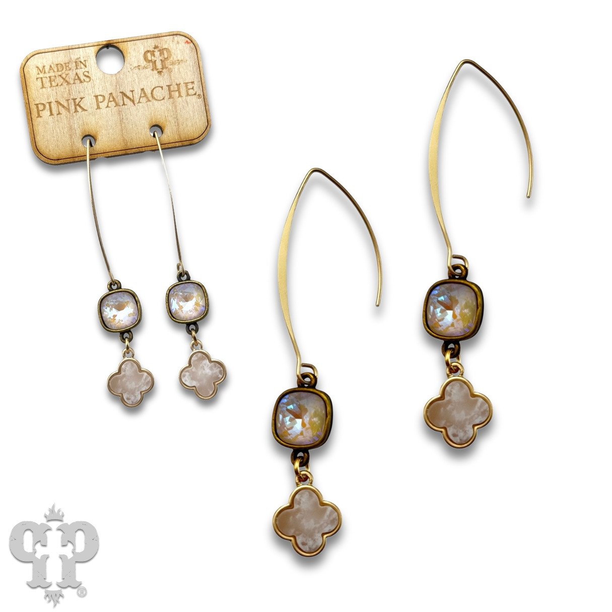 Petite clover charm long earring with Austrian crystal