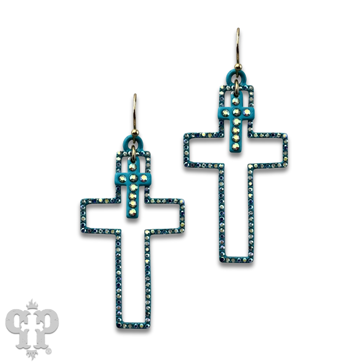 Double rhinestone cross earring