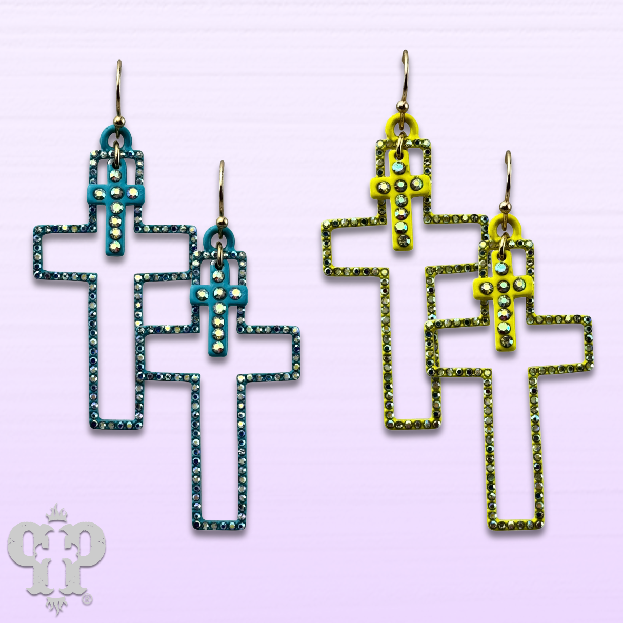 Double rhinestone cross earring