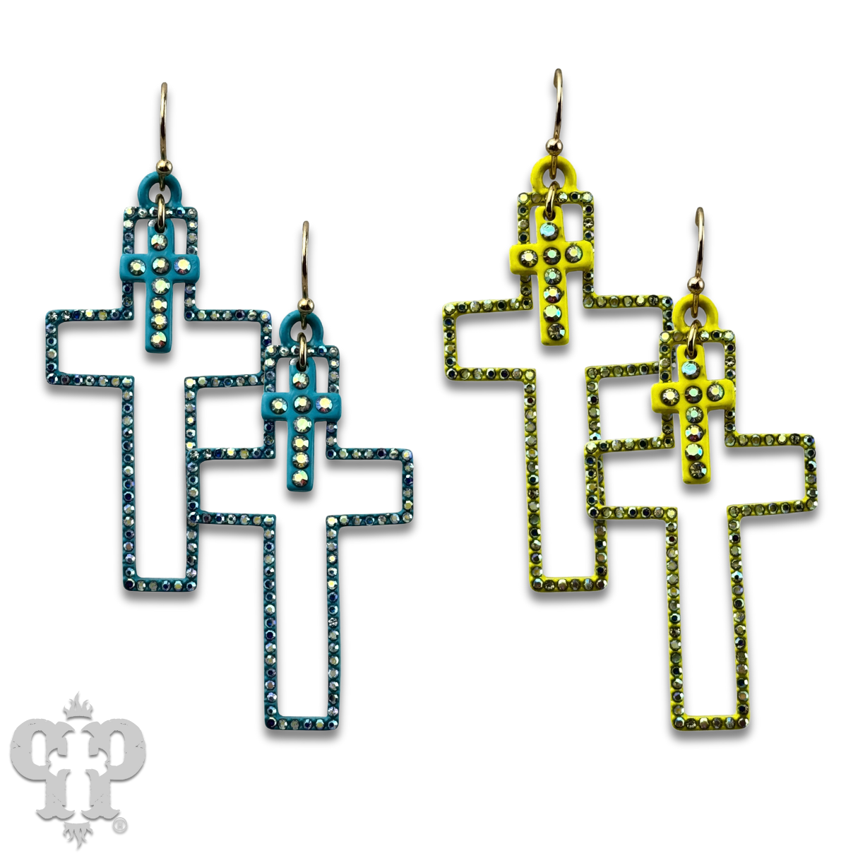 Double rhinestone cross earring