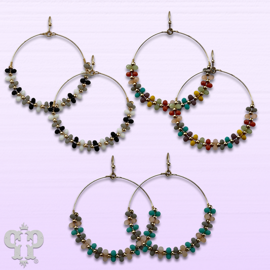 Seed bead wrapped circle earring