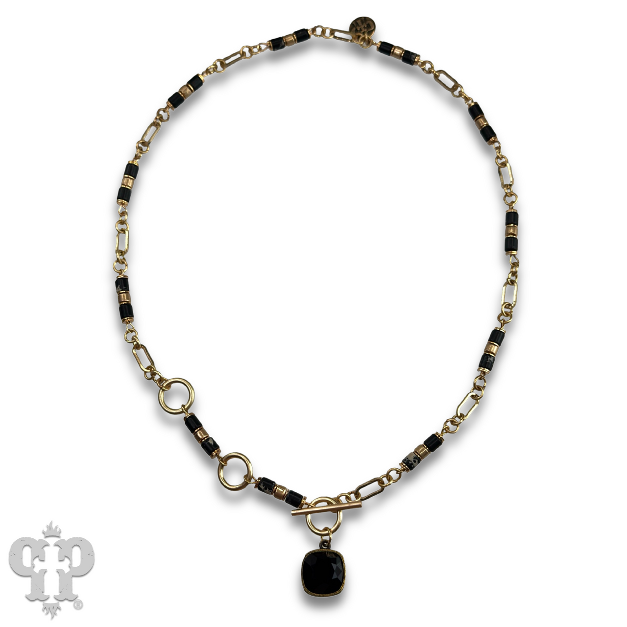 Cylinder stone linked bead with toggle closure and Austrian crystal necklace
