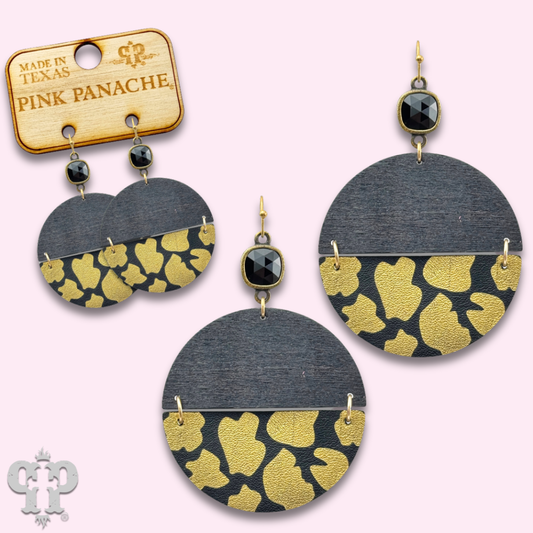 Linked animal print circle earring with Austrian crystal
