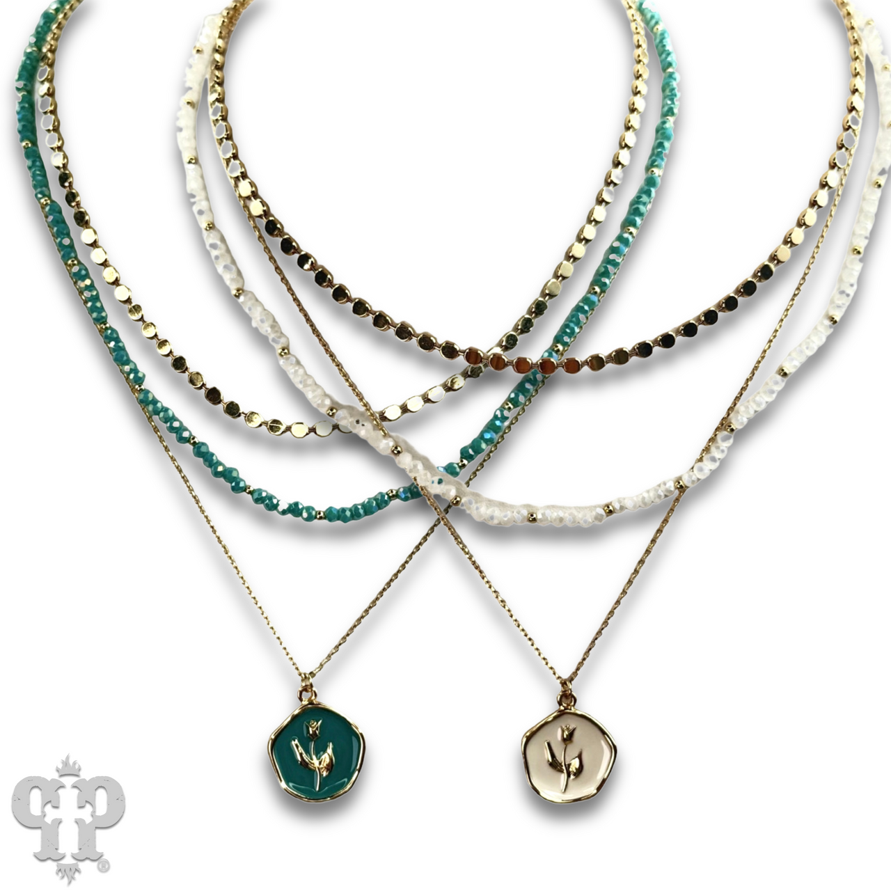 Enamel pendant bead and chain necklace