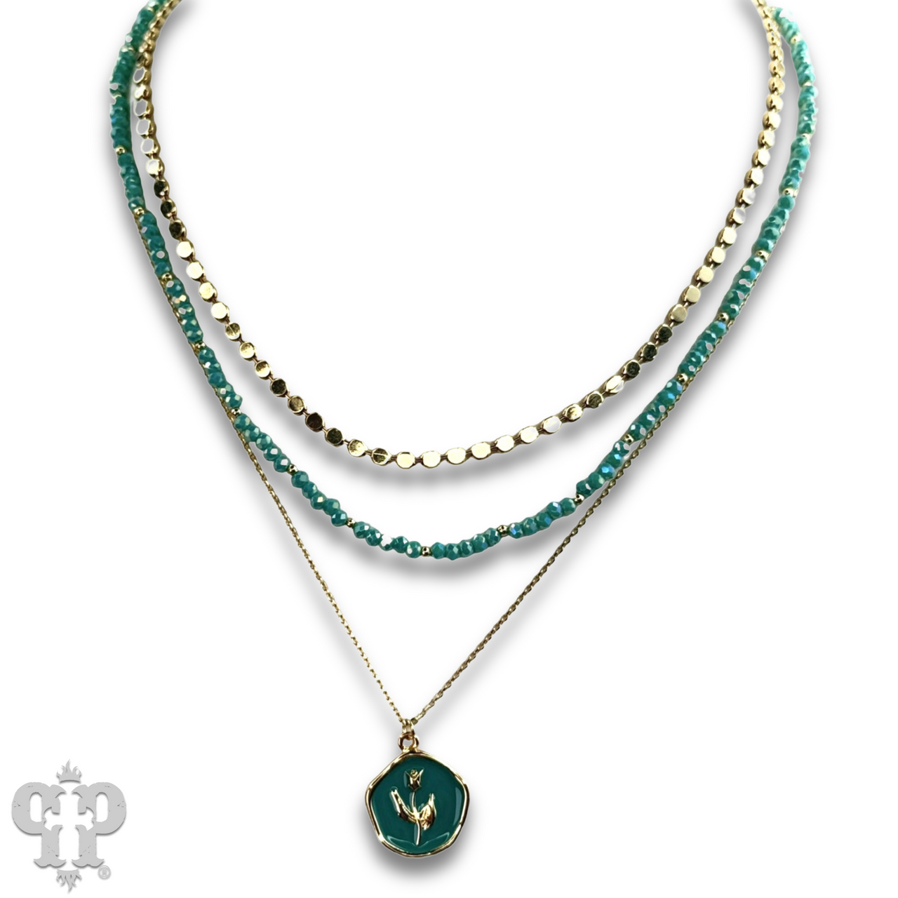 Enamel pendant bead and chain necklace
