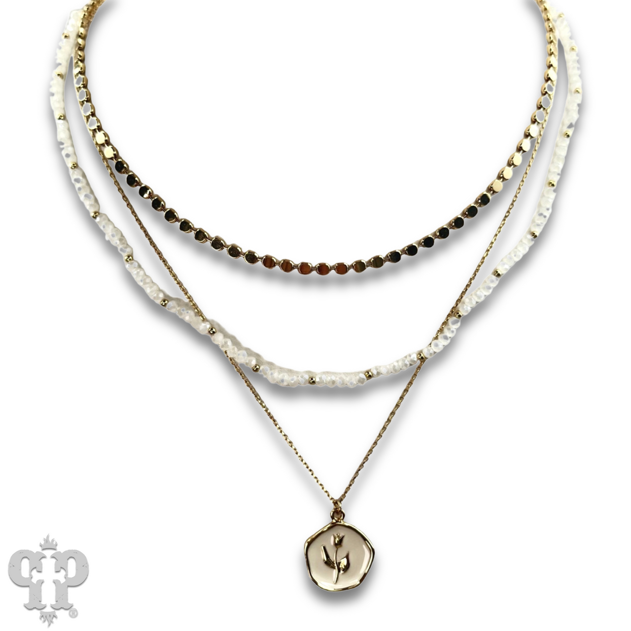 Enamel pendant bead and chain necklace
