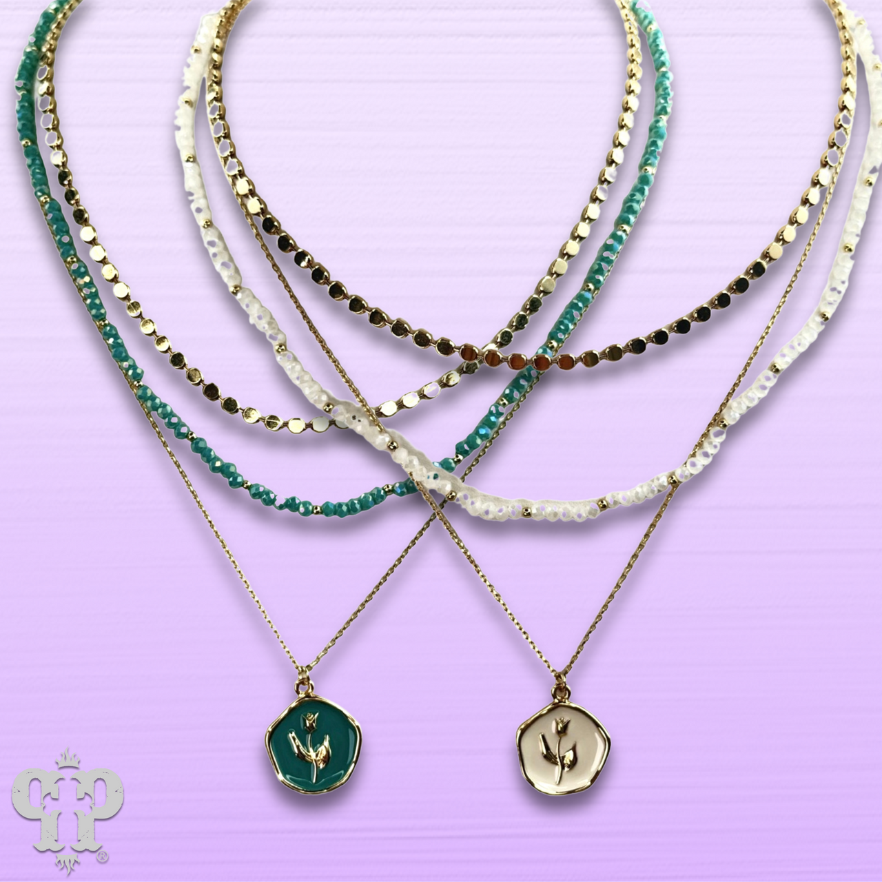 Enamel pendant bead and chain necklace