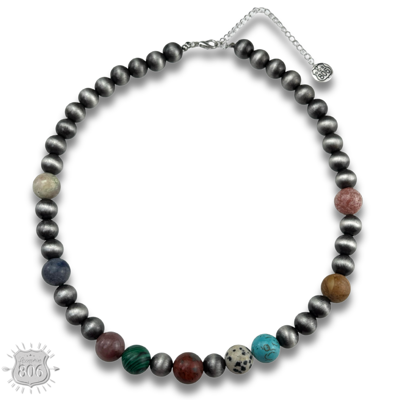 Burnished bead and stone necklace