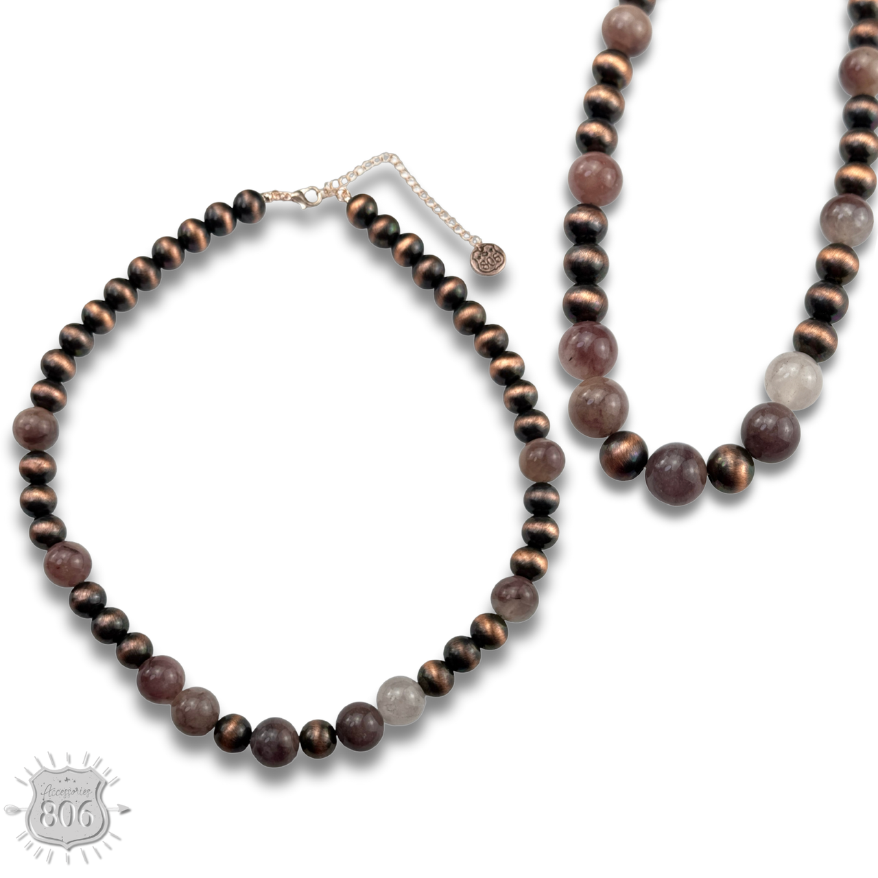 Burnished bead and stone necklace
