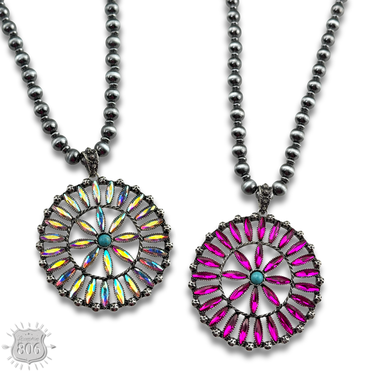 Southwest rhinestone flower necklace
