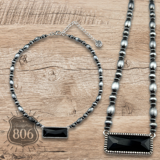 Rectangle rhinestone, burnished bead necklace