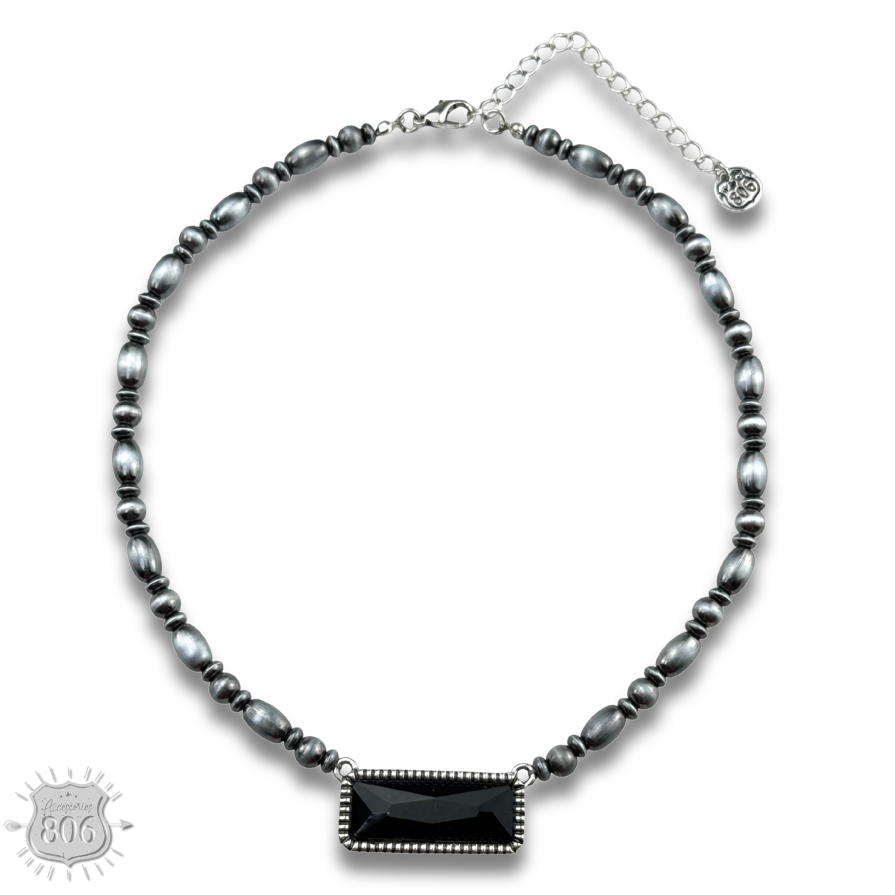 Rectangle rhinestone, burnished bead necklace