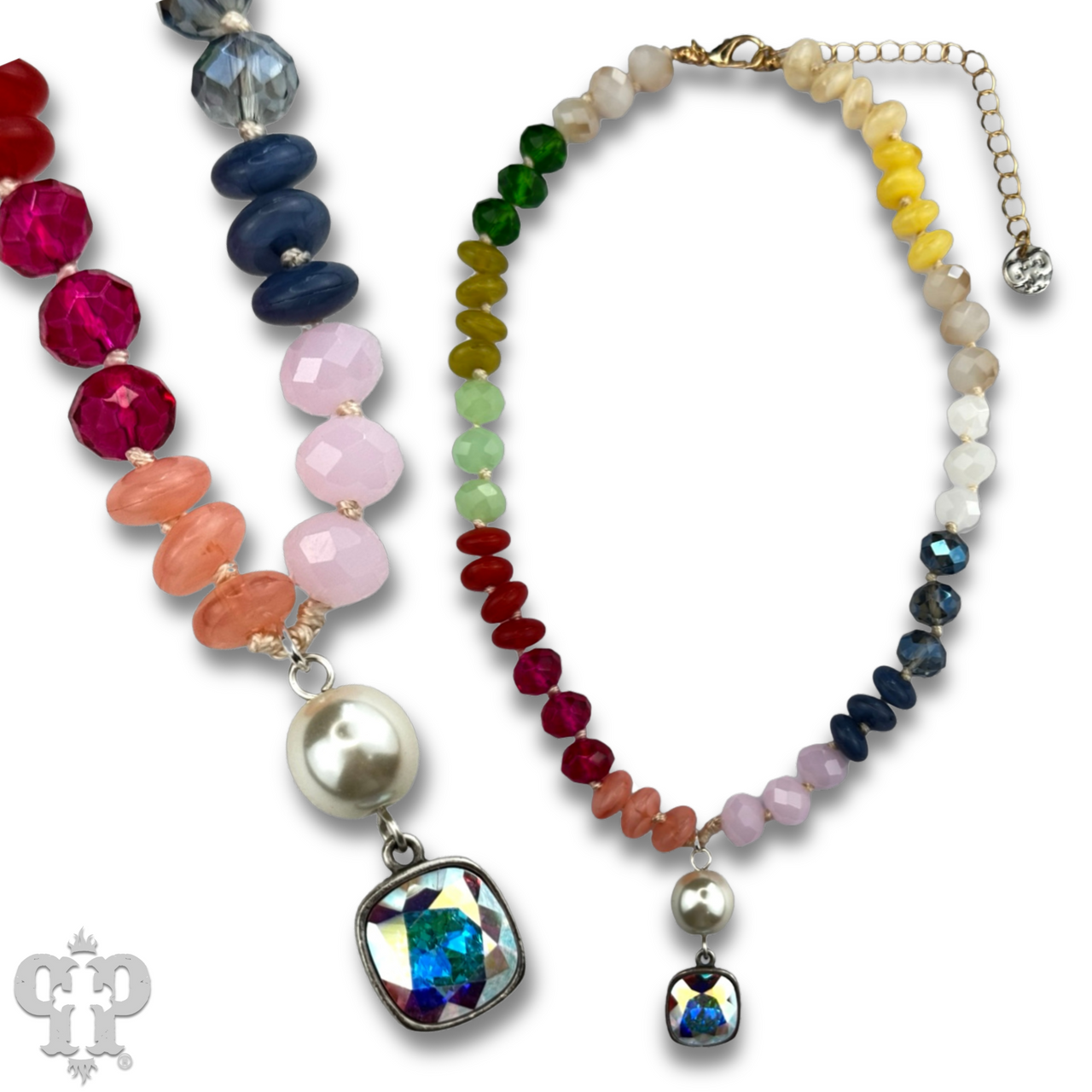 Stone and faceted bead neckace with Austrian crystal