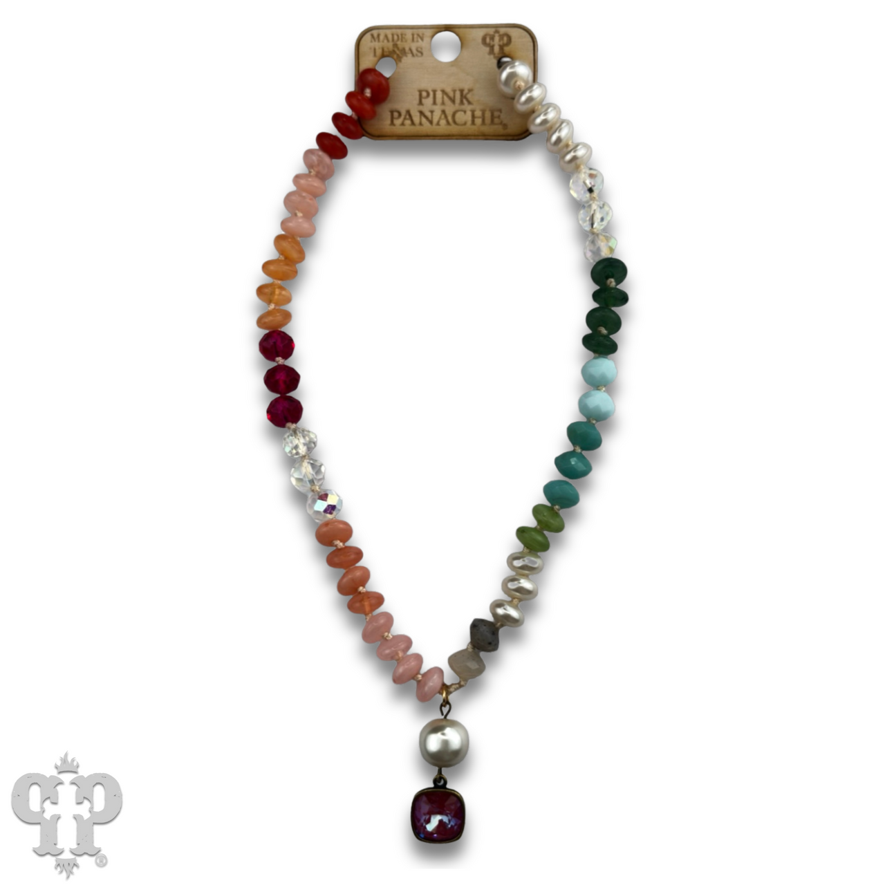 Stone and faceted bead neckace with Austrian crystal