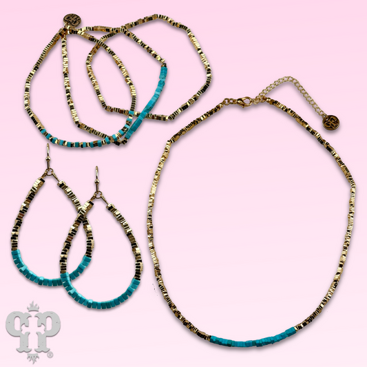Gold and turquoise layering necklace