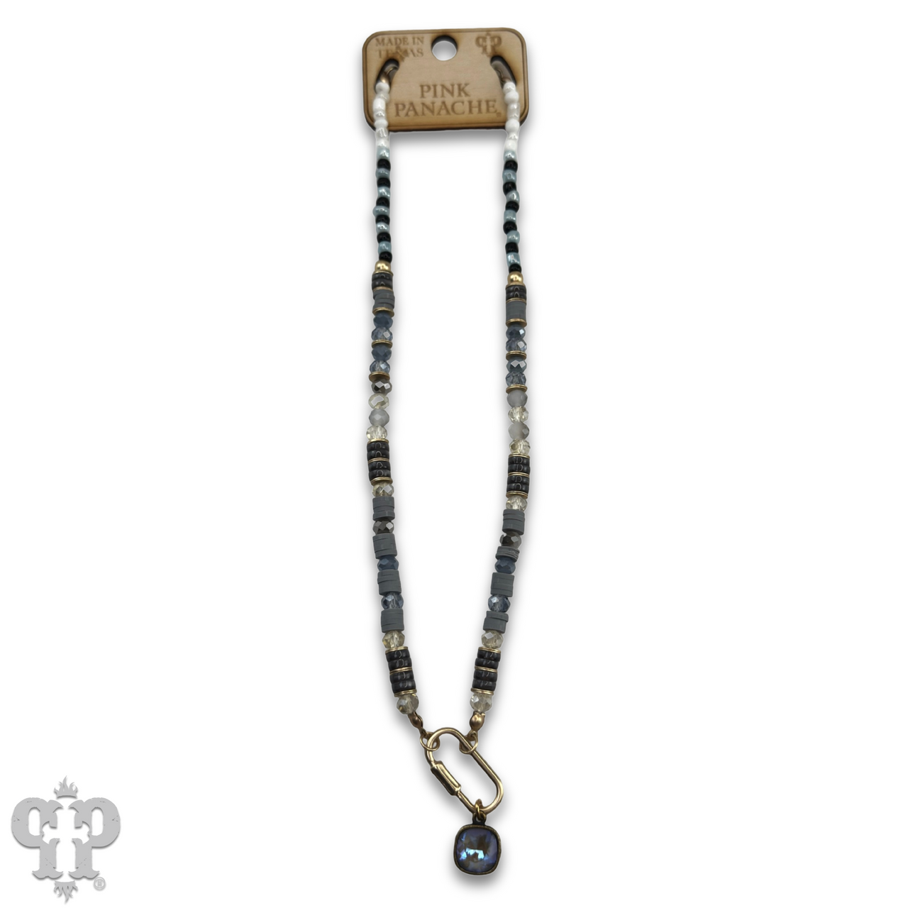 Stone disc and crystal bead necklace with Austrian crystal