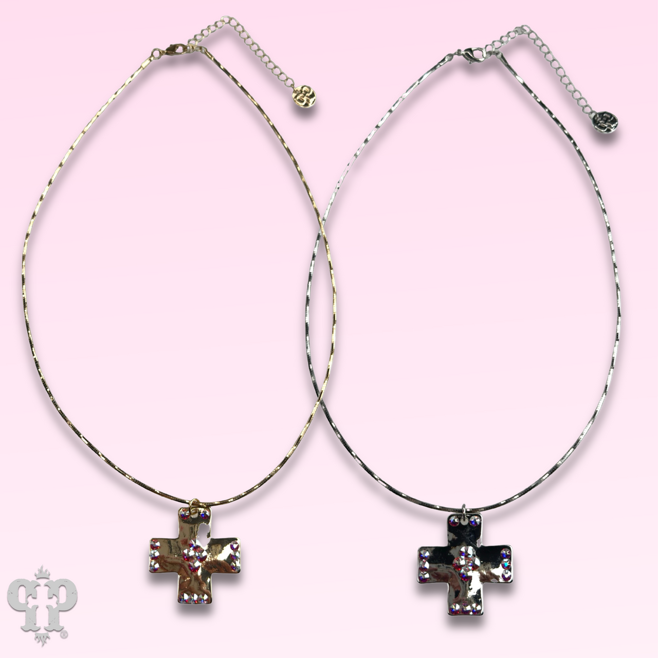 Shiny square cross necklace with Austrian crystals