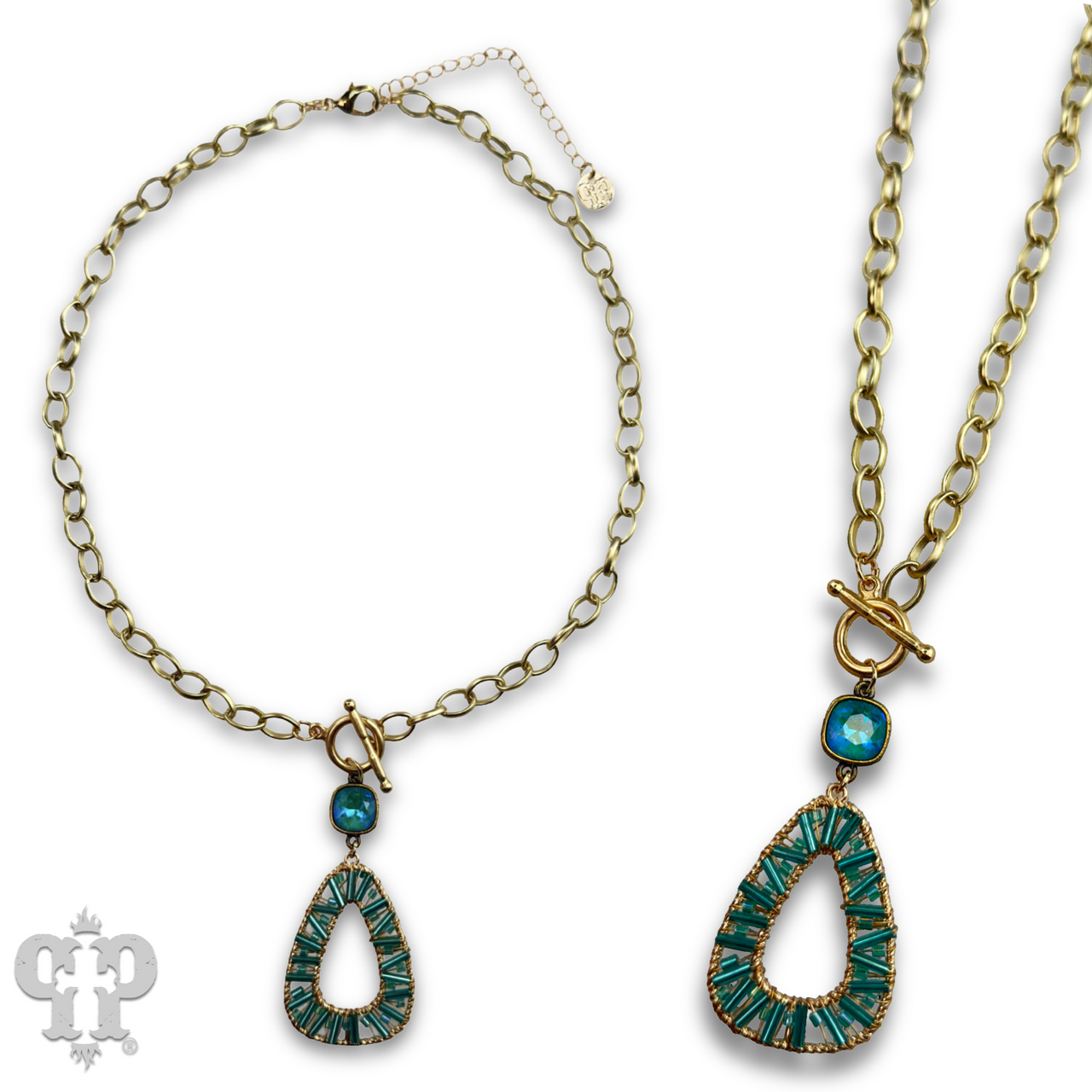 Tube bead wrapped pendant necklace with Austrian crystal