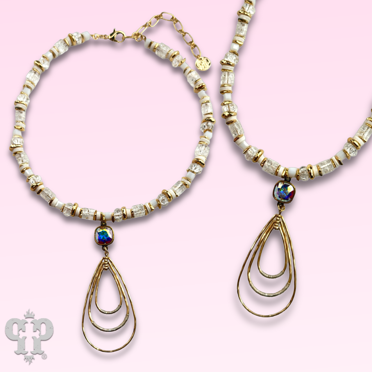 Triple teardrop pendant necklace with Austrian crystal