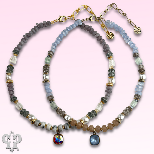 Mixed variety bead necklace with Austrian crystal