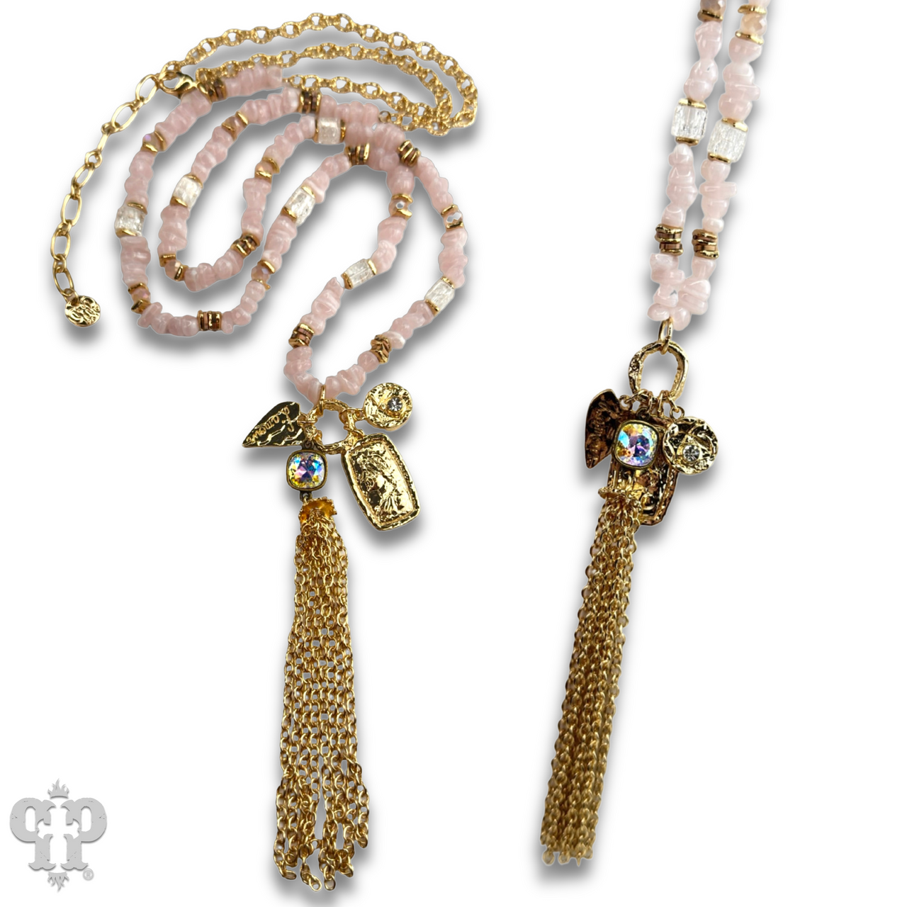 Bead chip and charm necklace with Austrian crystal