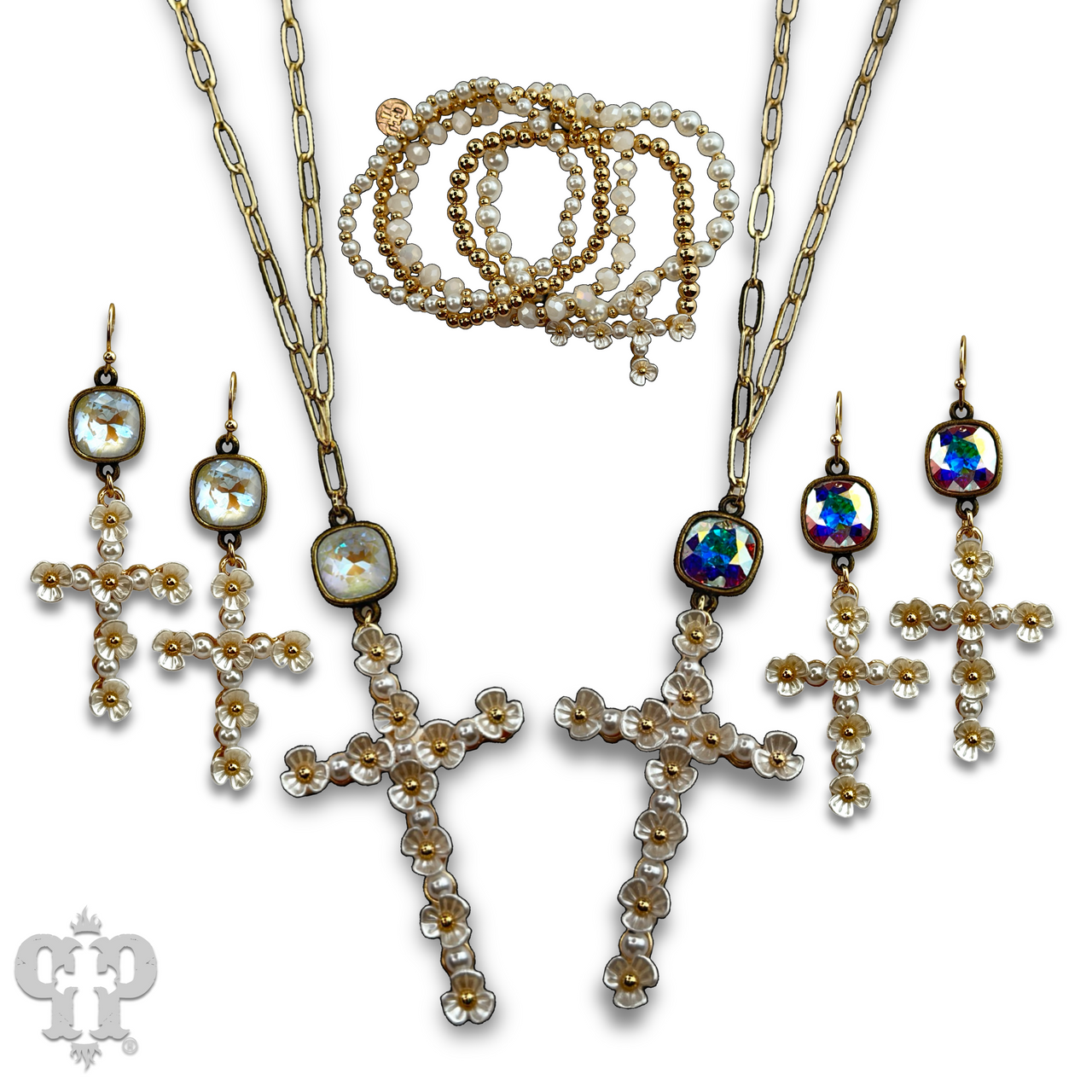 Flower cross charm bracelet