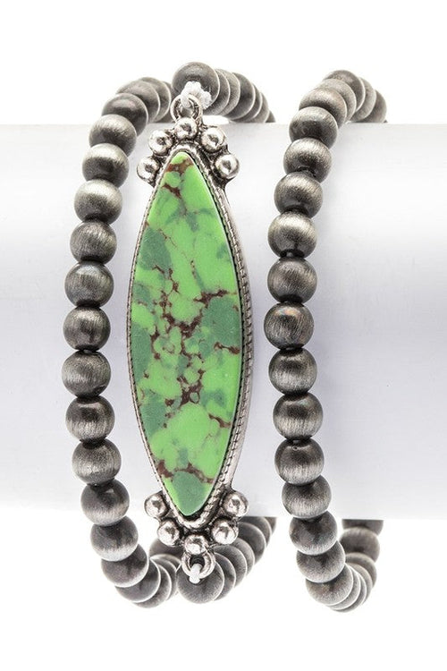 Navajo Turquoise Stone Stretch Beaded Bracelet Stack