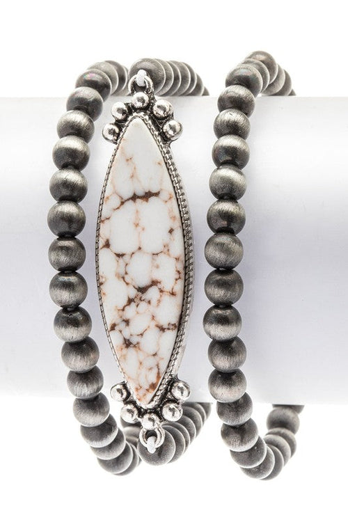 Navajo Turquoise Stone Stretch Beaded Bracelet Stack