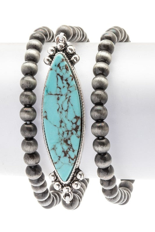 Navajo Turquoise Stone Stretch Beaded Bracelet Stack