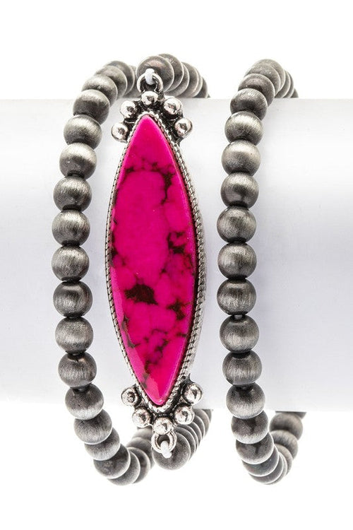 Navajo Turquoise Stone Stretch Beaded Bracelet Stack